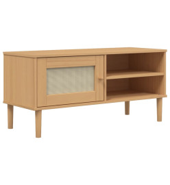 Meuble TV SENJA aspect rotin marron 106x40x49cm bois massif pin