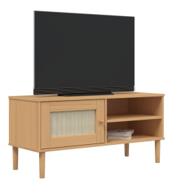 Meuble TV SENJA aspect rotin marron 106x40x49cm bois massif pin