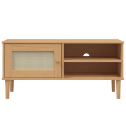 Meuble TV SENJA aspect rotin marron 106x40x49cm bois massif pin