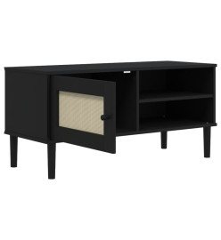 Meuble TV SENJA aspect rotin noir 106x40x49cm bois massif pin