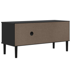 Meuble TV SENJA aspect rotin noir 106x40x49cm bois massif pin