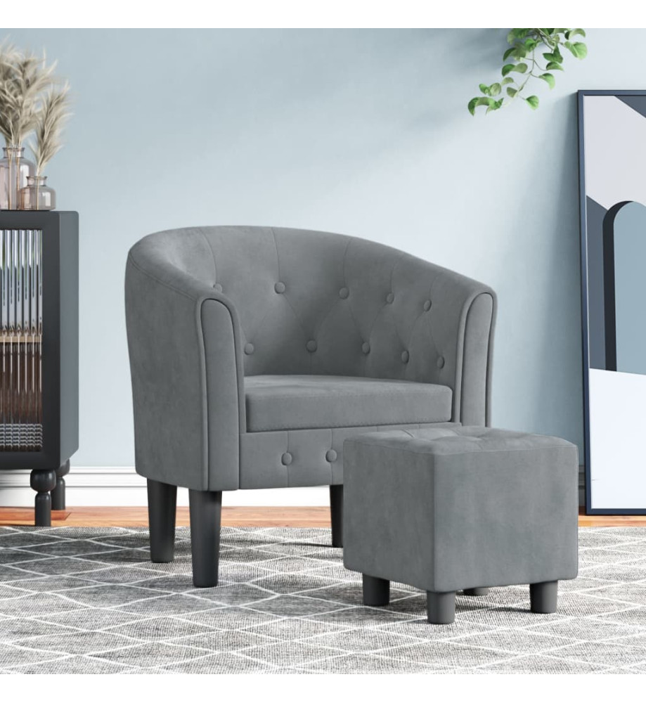 Fauteuil cabriolet avec repose-pied gris foncé velours