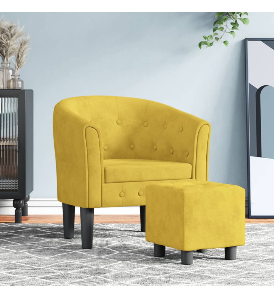 Fauteuil cabriolet avec repose-pied jaune velours