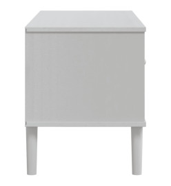 Meuble TV SENJA aspect rotin blanc 106x40x49cm bois massif pin