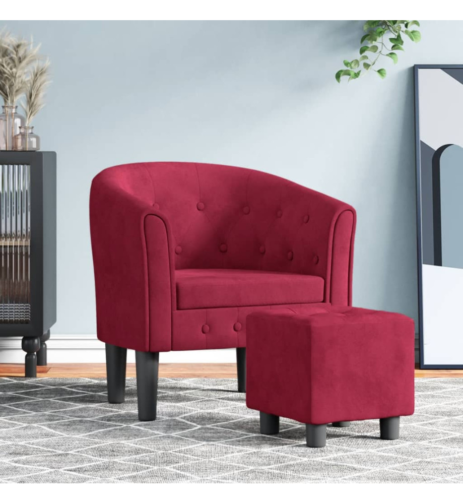 Fauteuil cabriolet avec repose-pied rouge bordeaux velours