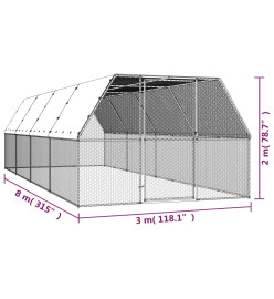 Poulailler d'extérieur 3x8x2 m Acier galvanisé