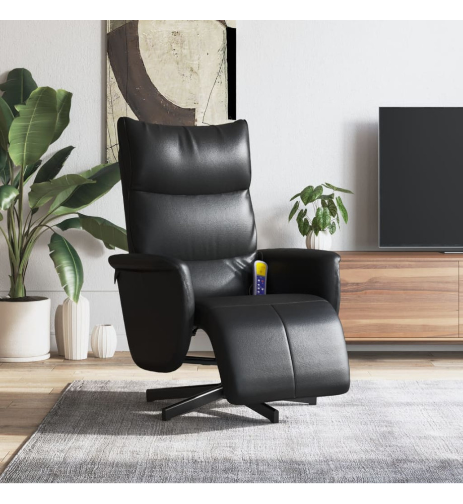 Fauteuil inclinable de massage repose-pieds noir similicuir