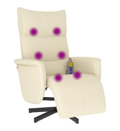 Fauteuil inclinable de massage et repose-pieds crème similicuir