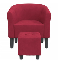 Fauteuil cabriolet avec repose-pied rouge bordeaux velours