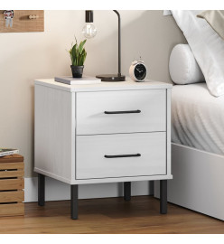 Table de chevet avec pieds en métal Blanc Bois pin massif OSLO
