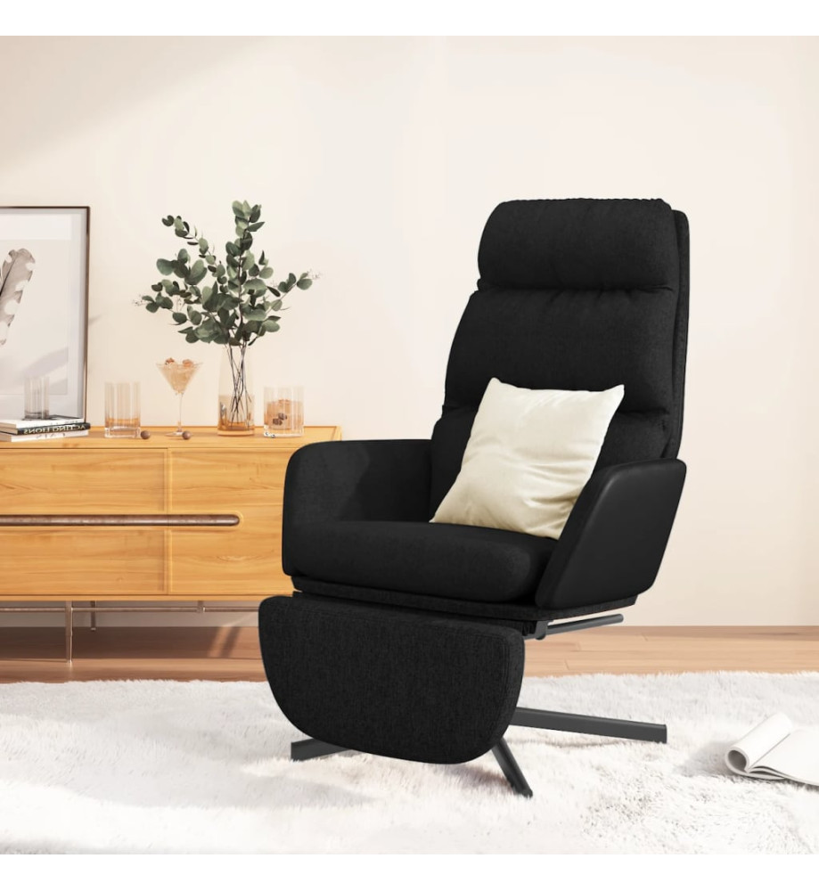 Chaise de relaxation avec repose-pied Noir Tissu