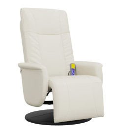 Fauteuil inclinable de massage et repose-pieds crème similicuir