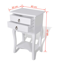 Table de chevet avec 2 tiroirs Blanc