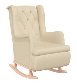 Fauteuil avec pieds à bascule en bois d'hévéa solide Crème Tissu