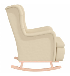 Fauteuil avec pieds à bascule en bois d'hévéa solide Crème Tissu