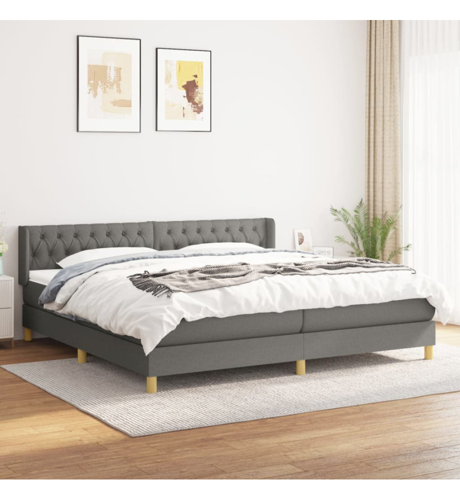 Lit à sommier tapissier avec matelas Gris foncé 200x200cm Tissu