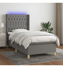 Sommier tapissier et matelas et LED Gris foncé 100x200 cm Tissu