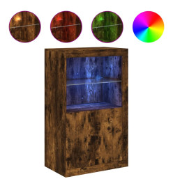 Armoire latérale avec lumières LED chêne fumé bois d'ingénierie