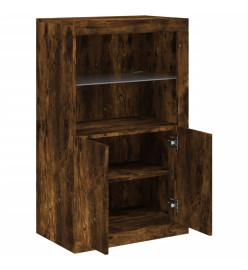 Armoire latérale avec lumières LED chêne fumé bois d'ingénierie
