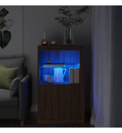 Armoire latérale avec lumières LED chêne marron bois ingénierie
