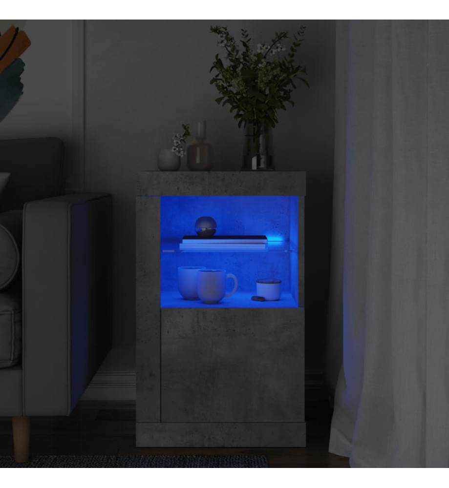 Armoire latérale avec lumières LED gris béton bois d'ingénierie Armoire latérale avec lumières LED gris béton bois d'ingénierie