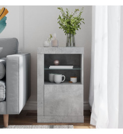 Armoire latérale avec lumières LED gris béton bois d'ingénierie
