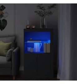 Armoire latérale avec lumières LED noir bois d'ingénierie