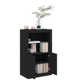 Armoire latérale avec lumières LED noir bois d'ingénierie