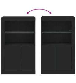 Armoire latérale avec lumières LED noir bois d'ingénierie