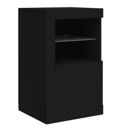 Armoire latérale avec lumières LED noir bois d'ingénierie