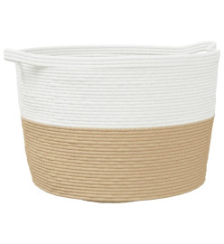 Panier à linge beige et blanc Ø60x36 cm coton