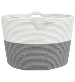 Panier à linge gris et blanc Ø60x36 cm coton