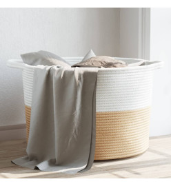 Panier à linge beige et blanc Ø55x36 cm coton