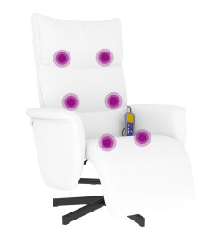 Fauteuil inclinable de massage repose-pieds blanc similicuir