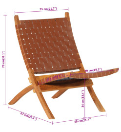 Chaise de relaxation pliable marron cuir véritable