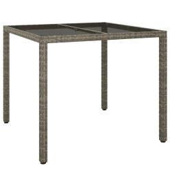 Table de jardin 90x90x75 cm Verre trempé et résine tressée Gris