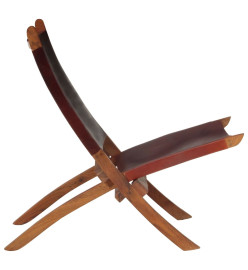 Chaise de relaxation pliable cuir véritable marron foncé