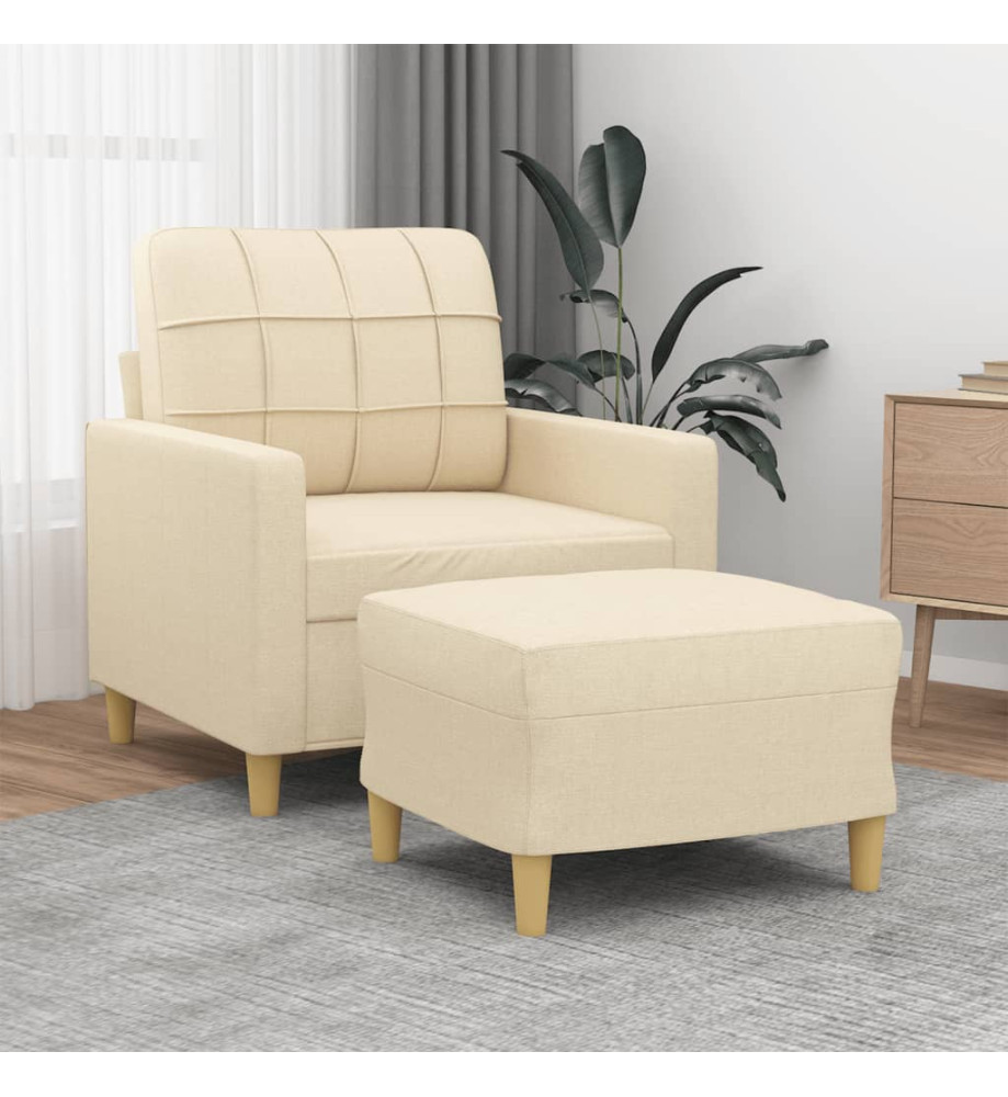 Fauteuil avec repose-pied Crème 60 cm Tissu