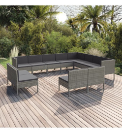 Salon de jardin 12 pcs avec coussins Résine tressée Gris