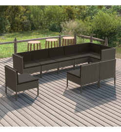 Salon de jardin 9 pcs avec coussins Résine tressée Gris
