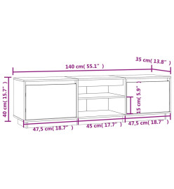 Meuble TV Blanc 140x35x40 cm Bois de pin massif