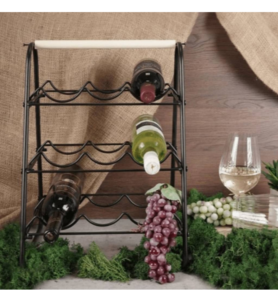 Home&Styling Casier à vin pour 9 bouteilles métal noir et naturel Home&Styling Casier à vin pour 9 bouteilles métal noir et naturel