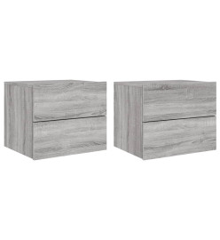 Tables de chevet murales avec lumières LED 2 pcs sonoma gris