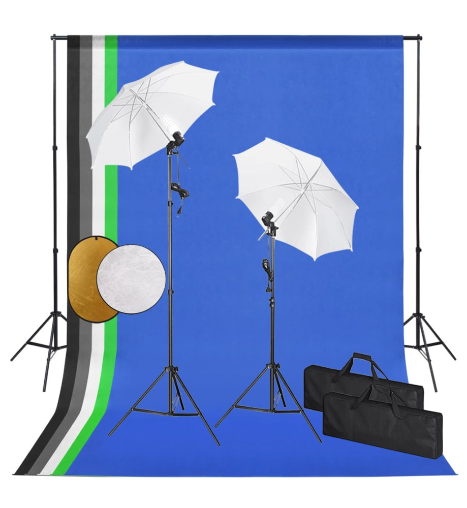 Kit de studio photo avec lampes toile de fond et réflecteur