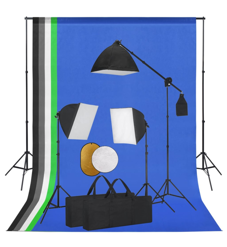 Kit de studio photo avec lampes toile de fond et réflecteur