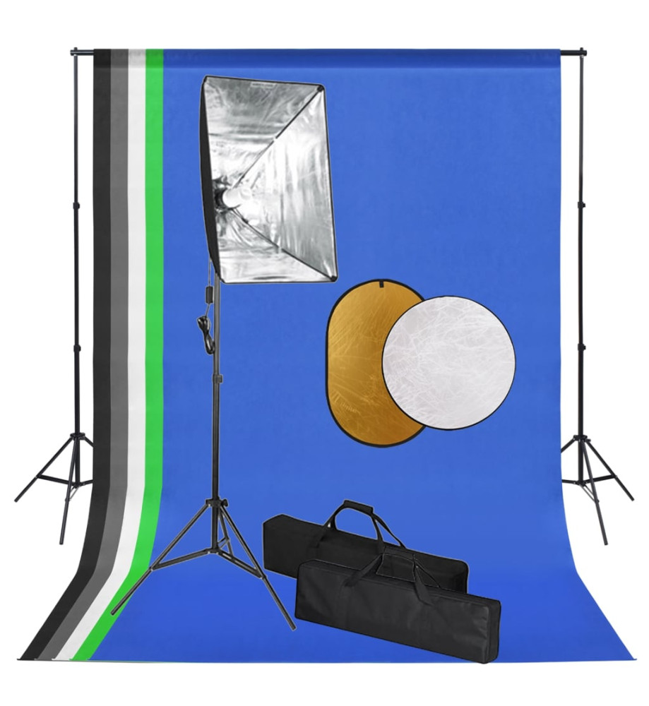 Kit de studio photo avec lampes toile de fond et réflecteur