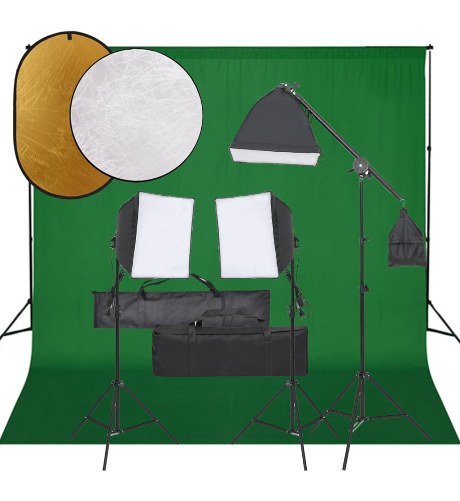 Kit de studio photo avec éclairage toile de fond et réflecteur