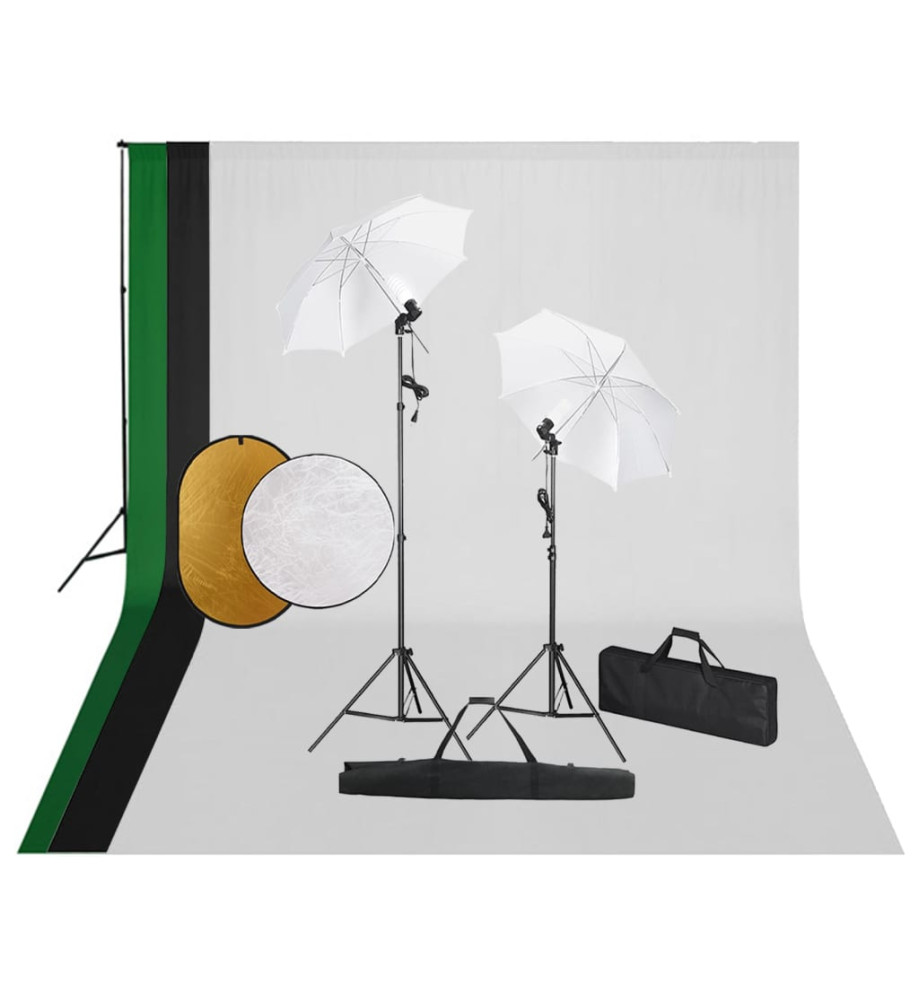 Kit de studio photo avec lampes toile de fond et réflecteur