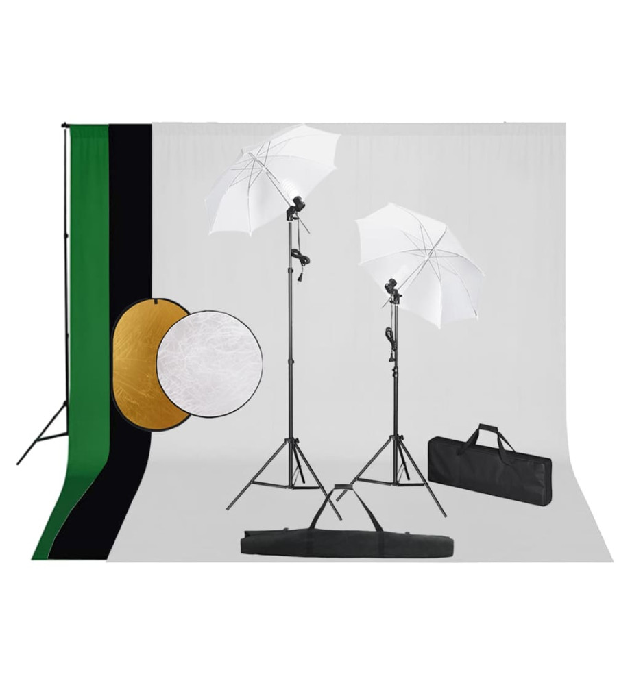 Kit de studio photo avec lampes toile de fond et réflecteur