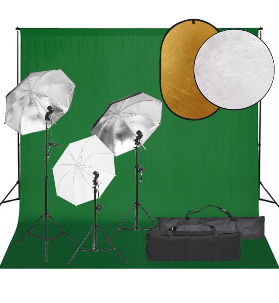 Kit de studio photo avec éclairage toile de fond et réflecteur